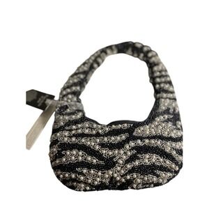 Viral Beaded Zebra Hobo Bag Evening Bag  Black, Silver, Pearl  Made in India